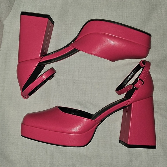 🟢 Pink Square Toe Chunky Heels Maryjanes Size 8 - Picture 4 of 9